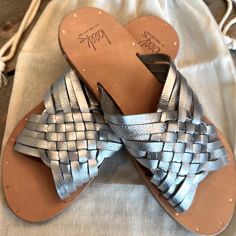NWT Beek by Two Birds Silver Woven Sandal